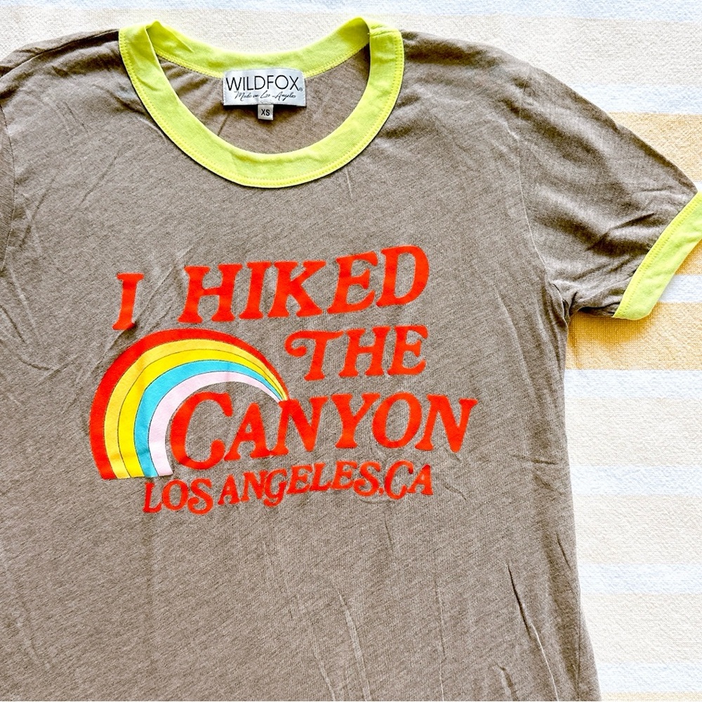 Wildfox Retro Graphic Ringer Tee XS Hiked the Canyon Vintage Rainbow Los Angeles